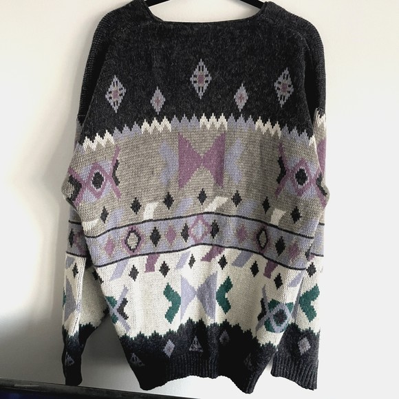 Vintage Oversized Slouchy Boxy Wool Blend Cardigan V Neck Sweater Gray sz XL - Picture 5 of 10